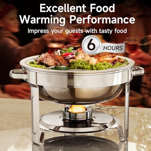 Chafing Dishes for Buffet, 4 Pack 5QT Round Stainless Steel Chafing Dish Set for Home Parties, Christmas Gatherings, Catering Events Complete Buffet Warmer Set (Silver 4) - Image 3