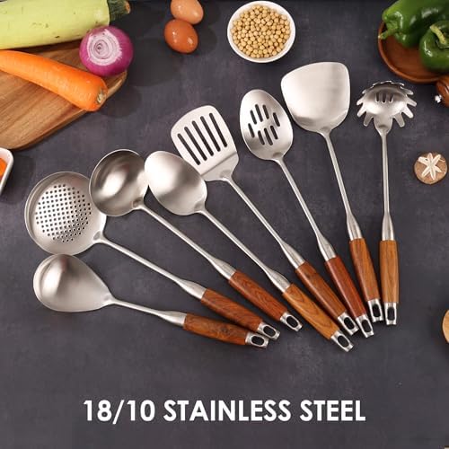 18/10 Stainless Steel Kitchen Utensils Set with Wooden Handle - Image 4