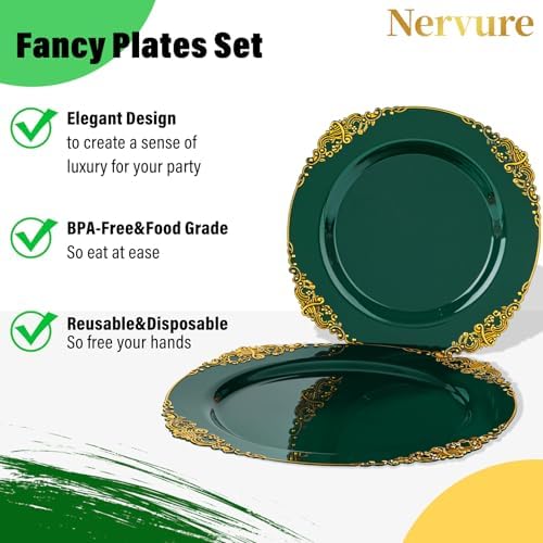 Nervure 350Pcs Green Plastic Plates, Plastic Dinnerware Set for 50 Guests - Image 5