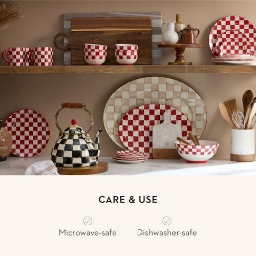 MACKENZIE-CHILDS Stoneware Mugs Set, Red-and-White Cherry Check - Image 5