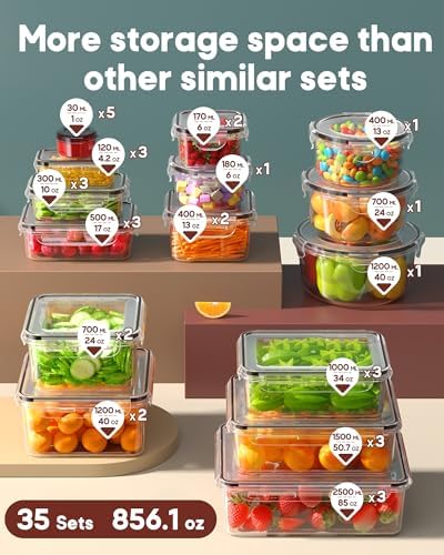 70 PCS Food Storage Containers with Lids Airtight, (35 Lids & 35 Containers) Leak proof Containers Set for Kitchen, Meal Prep, BPA-Free, PVC-Free Plastic, Microwave/Dishwasher Safe, Extra Labels & Pen - Image 2