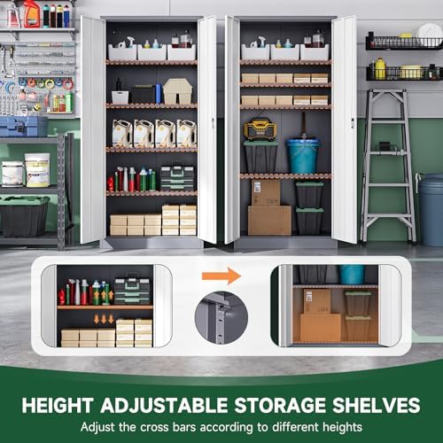 Letaya Metal Garage Storage Cabinets with Lock Door and Adjustable Shelves, Steel Tool Cabinets for Home,Office,Warehouse Organisieren (Gery White, 71" H) - Image 5
