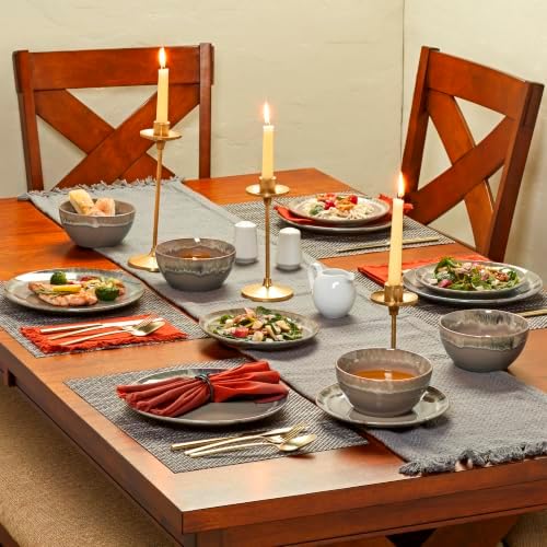 TTU Tabletops Gallery Tuscan Collection Reactive Glaze 4 Piece Stoneware Salad Plate Set Dining Kitchen Tableware Service for 4, Brown - Image 3