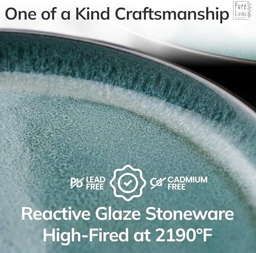 36 Piece Stoneware Dinnerware Set for 12, Handcrafted Plates and Bowls Set - Image 5