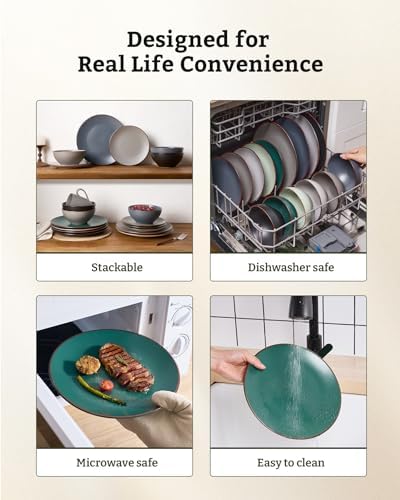 Famiware Venus Ceramic Plates and Bowls Sets, Speckled Dinnerware for 6 - Image 6