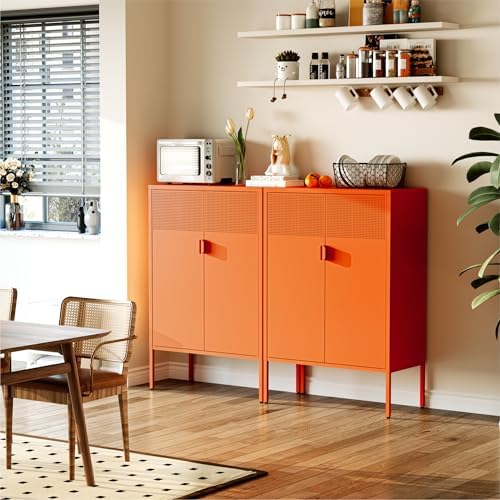 COFaR Orange Metal Storage Cabinet, 47”H Vibrant Coffee Bar & Buffet Sideboard with Adjustable Shelves, Fun Kitchen Organizer, Ventilated Steel Cabinet with Magnetic Doors for Dining Room, Office - Image 4