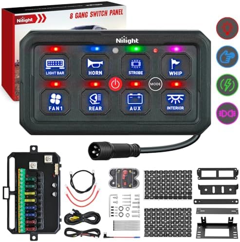 Nilight 8 Gang Switch Panel Blue 12V 24V Circuit Control System 4-Mode by Nilight