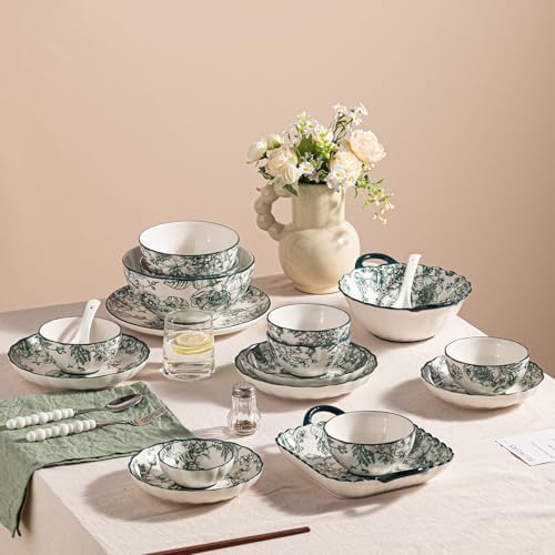 Ceramic Dinnerware Set, Series Kavara Ⅱ, (Green Rose) - Image 6