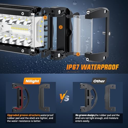 Nilight Side Shooter LED Light Bar 20 Inch Triple Row Spot Flood Combo Lights Work Lighting with 5Pin Rocker Switch Wiring Harness Kit for Off-Road Light on Truck SUV ATV UTV - Image 4