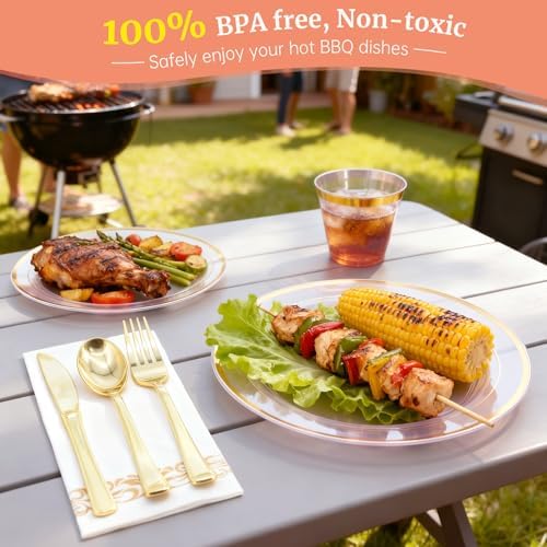 AIRE Pink Gold Plastic Plates Set, 350PCS Disposable Tableware for 50 - Image 4