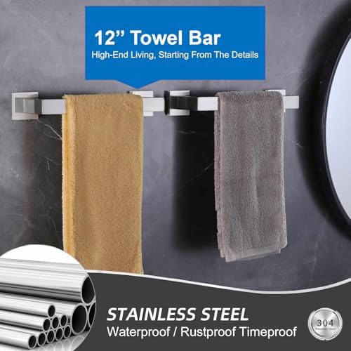 Towel Bar 2 Pack for Bathroom 12 Inch Brush Nickel Towel Holder 12/16/20/24/28/32/36 In Stainless Steel SS304 Rustproof Towel Rack Modern Square Towel Rod for Bathroom Wall(2, Brushed Nickel, 12 Inch) - Image 3