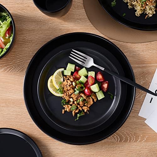 Stone Lain Jules Stoneware 32-Piece Modern Dinnerware Set, Plates and Bowls, Service for 8, Black, Microwave & Dishwasher Safe - Image 5