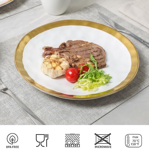 vicrays Ceramic Dinner Plates Set, 10 Inch, Set of 6, Round, Dishwasher Safe, NOT Microwave Safe, Suitable for Steak, Pasta, Home, Party, Restaurant（White with Golden） - Image 3