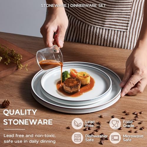 Onader Ceramic Dinnerware Sets for 6, Stoneware Plates and Bowls with Rustic Terracotta Bottom, Elegant Kitchen Dinner Dish Set, 18-Piece Dishware Tableware - Glacier White - Image 3