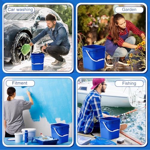 Mumufy 5 Pcs 3.5 Gallon Square Food Grade Bucket with Lid, Blue - Image 6