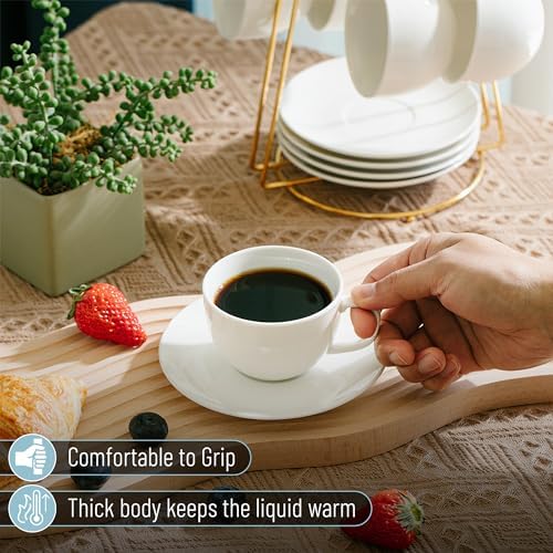 BTaT- Cappuccino Cups with Saucers 6 oz, Set of 6, White Porcelain Coffee Cup and Saucer Set for Latte, Mocha, Tea, Au Lait, Flat White, Dishwasher, Microwave, Freezer and Oven Safe - Image 6