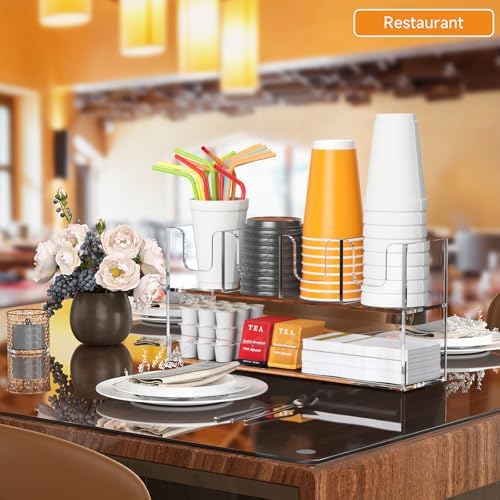 Beego 5-Compartment Cup Holder for Countertop - 2-Tier Clear Acrylic Cup Dispenser Coffee Station Paper Cup and Lid Organizer Condiment Storage for Restaurant Breakroom Kitchen Bar Accessories - Image 4