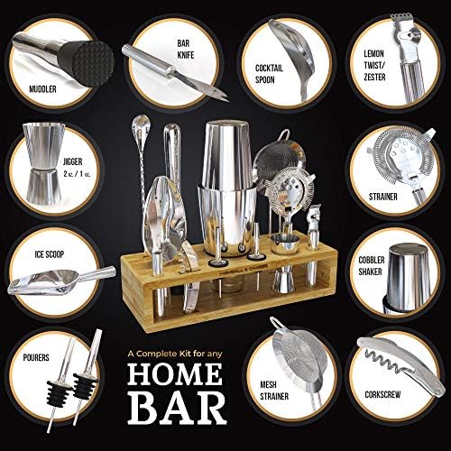 Highball & Chaser 13-Piece Boston Cocktail Shaker Set Stainless Steel Mixology Bartender Kit With Stand For Home Bar Cocktail Set | Laser Engraved Cocktail Tools | Plus E-Book with 30 Cocktail Recipes - Image 3