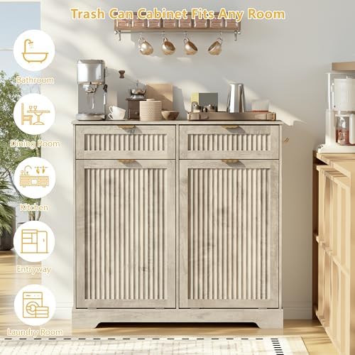 Double 13 Gallon Tilt Out Trash Can Cabinet,Garbage Cabinet with Drawer - Image 3