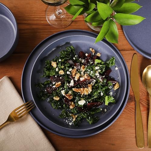 Gibson Elite Bayou Moon Plates and Bowls Sets, 16-Piece Blue Matte Stoneware Dinnerware Sets, Solid Color Reactive Glaze Dish Set - Image 3