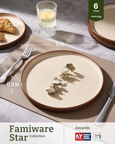 famiware Star 10/8 inches Salad Plates Set for 6, French Toast - Image 3