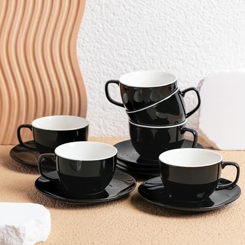 BTaT- Cappuccino Cups with Saucers 6 oz, Set of 6, Black Porcelain Coffee Cup and Saucer Set for Latte, Mocha, Tea, Au Lait, Flat White, Dishwasher, Microwave, Freezer and Oven Safe - Image 7