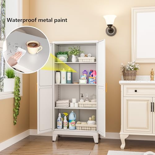 White Kitchen Pantry Cabinets, 48" Metal Storage Cabinet for Office - Image 3
