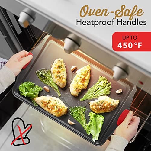 Eatex Nonstick Baking Sheet Set, 3-Piece Baking Pans Set with Silicone Handles, Carbon Steel Cookie Sheets for Baking, Commercial Grade Quality Oven Tray, Quarter/Jelly Roll/Half Sheet Pans for Baking - Image 5