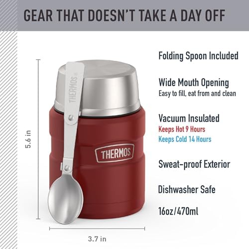THERMOS Stainless King Food Jar with Spoon, 16oz, Matte Red - Image 2