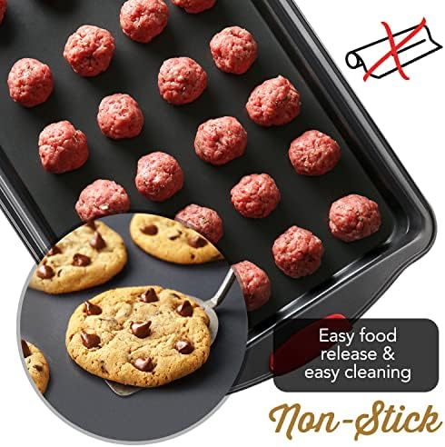 Eatex Nonstick Baking Sheet Set, 3-Piece Baking Pans Set with Silicone Handles, Carbon Steel Cookie Sheets for Baking, Commercial Grade Quality Oven Tray, Quarter/Jelly Roll/Half Sheet Pans for Baking - Image 4