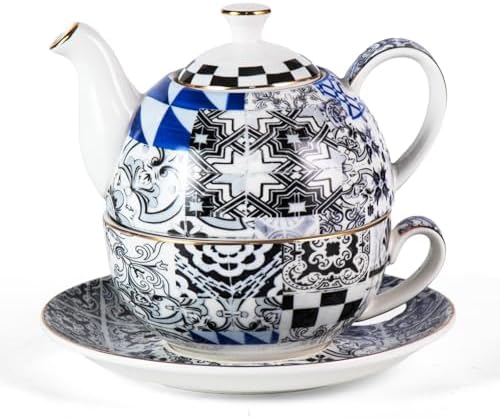 KAMMAK Tea for One Set, Ceramic Teapot, Bone China Tea Set, Cup and Saucer by KAMMAK