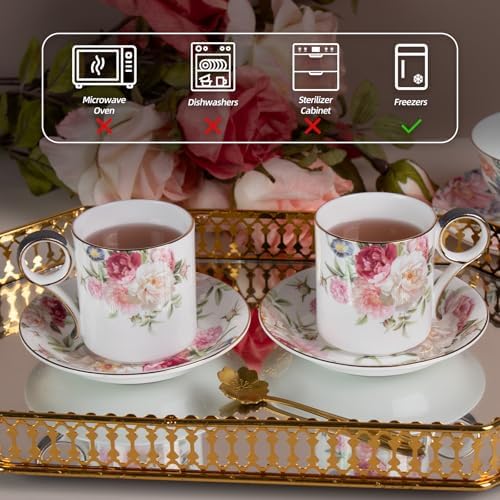 KAMMAK Tea Cups and Saucers Set of 2, Porcelain Coffee Cups, JBE014 - Image 3
