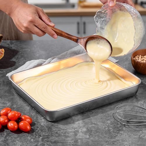 LIANYU Stainless Steel Baking Pan Set, 12 x 9 Inch Lasagna Brownies Pan - Image 4