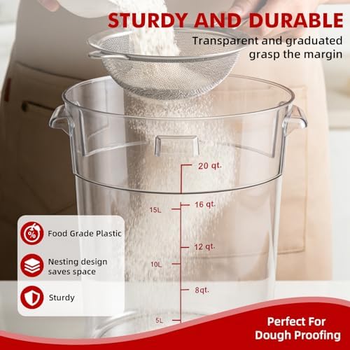 2 Pack Square Food Storage Container With Lid,12-22 Quart Commercial Storage Box With Scale & Handle,Cake Making,Dough Marinating Meat,Kitchen Supplies (Polycarbonate, Round 22 Quart) - Image 5