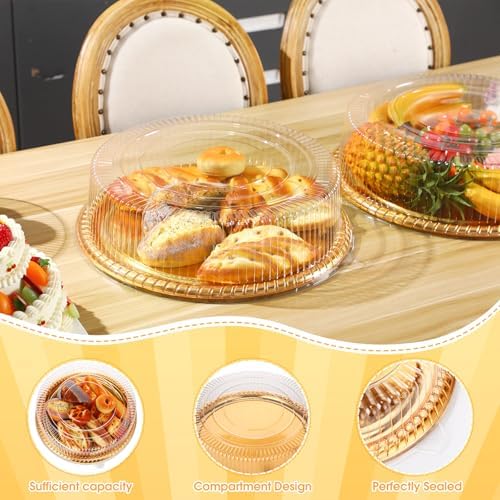 Nitial 12 Pcs Plastic Serving Trays with Lids, Round, Gold, 18 Inches - Image 4