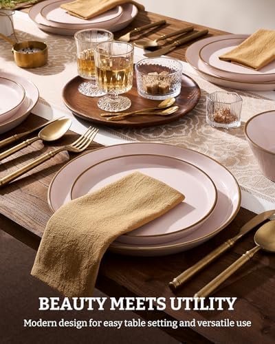 Famiware Saturn Stoneware Dishes Dinnerware Set for 8, Rimmed Plates, Bowls - Image 2