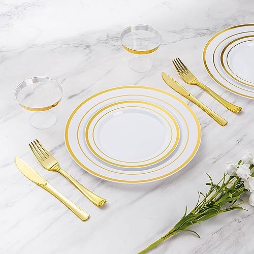 Goodluck 150 Pieces Gold Disposable Plates for 25 Guests - Image 2