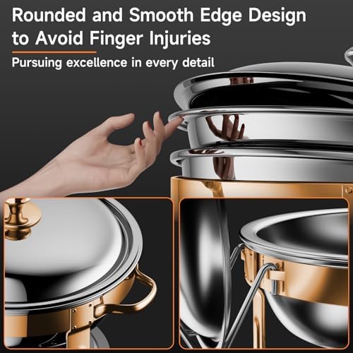 Chafing Dishes for Buffet, 4 Pack 5QT Round Stainless Steel Chafing Dish Set for Home Parties, Christmas Gatherings, Catering Events Complete Buffet Warmer Set (Rose Gold 2) - Image 5