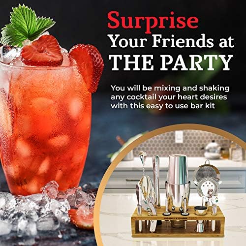 Highball & Chaser 13-Piece Boston Cocktail Shaker Set Stainless Steel Mixology Bartender Kit With Stand For Home Bar Cocktail Set | Laser Engraved Cocktail Tools | Plus E-Book with 30 Cocktail Recipes - Image 6