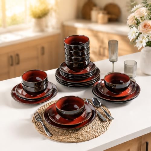 LeRatio Ceramic Dinnerware Sets for 6,18Pcs Porcelain Plates and Bowls Set - Image 6