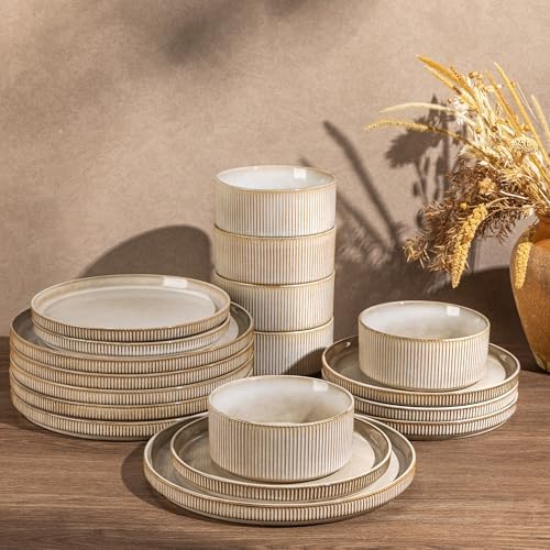 GBHOME Stoneware Dinnerware Sets for 6,18-Piece Plates and Bowls Set by GBhome