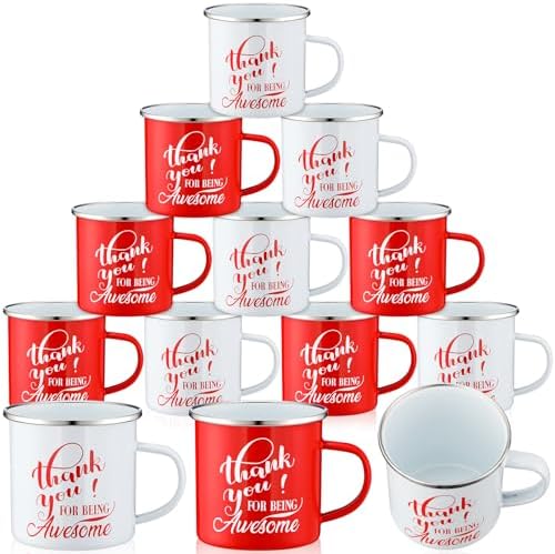 Sliner 20 Pcs Thank You Gifts 12oz Enamel Coffee Mugs Bulk with Handle, Thank You for Being Awesome Cups Employee Appreciation Gift for Teacher Coworker Friend(Red, White) by Sliner