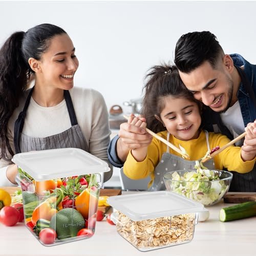 Suclain 8 Pcs Food Storage Container with Lids Set 2qt and 4qt Square Clear Commercial Containers with Scales Handles for Home Restaurant Kitchen Food Storage, Marinating Meat, Proof Dough (White) - Image 7