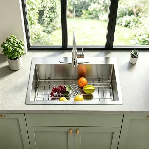 VAPSINT 28 Inch Drop in Kitchen Sink, 28x18 Inch Top Mount 16 Gauge Commercial T304 Stainless Steel Sink for Kitchen, 9 Inch Deep Handmade Single Bowl Basin Laundry Utility Wet Prep Sink, Fregadero - Image 7