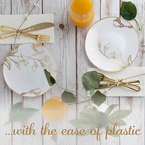 PLASTICPRO White Plastic Floral Design Party Plates With Gold Rim Premium heavyweight Elegant Disposable Tableware Dishes (120, 7'' INCH PLATES) - Image 4