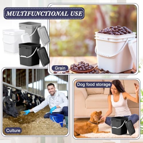 Mumufy 3 Pcs 3.5 Gallon Square Food Grade Bucket with Lid, Black,Gray,White - Image 5