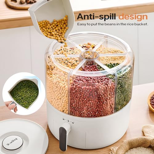 16lb Grain and Rice Storage Container, 360° Rotating 6 Grid Grain Dispenser - Image 2