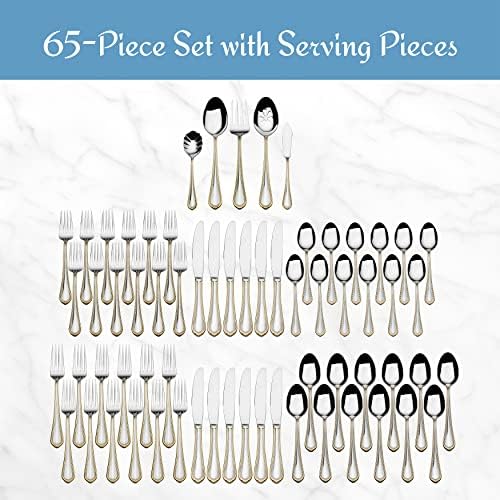 Mikasa, Gold Accent Regent Bead Flatware Service for 12, 65 Piece Set, 18/10 Stainless Steel, Silverware Set with Serving Utensils (Pack of 2) - Image 2