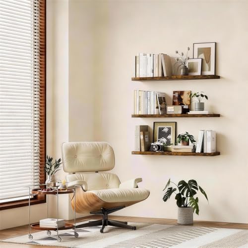 BAYKA Rustic Brown Floating Shelves 22.5in, Set of 2, Wall Mount Wood Shelf - Image 6