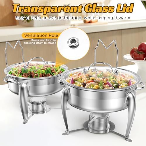 6 QT Chafing Dish Buffet Set with Serving Spoons, 2 Packs Stainless Steel Round Chafing Dishes with Glass Lid & Lid Holder, Food Warmers for Parties Buffet Weddings Catering Events - Image 5